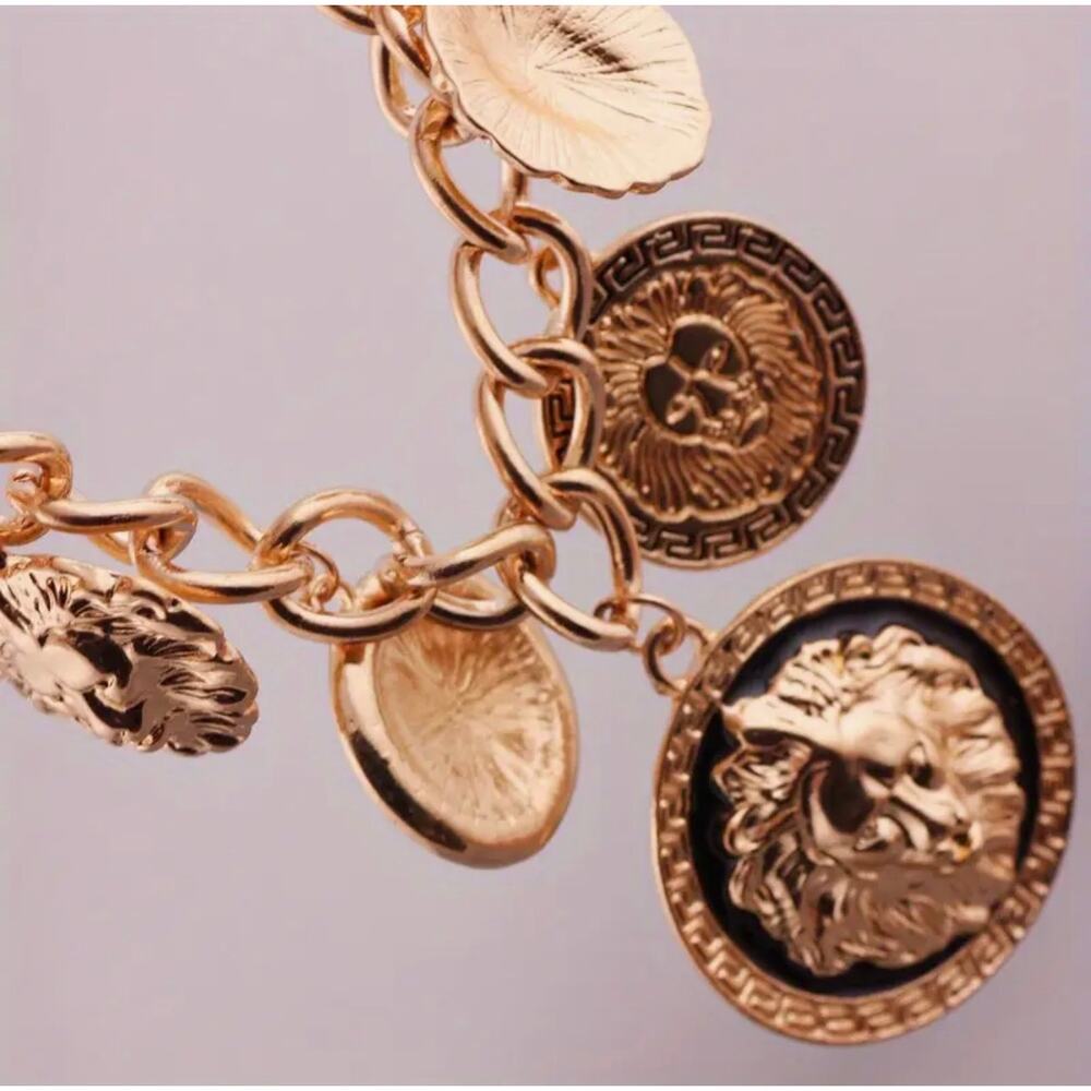 NECKLACE: Golden-Tone Lion Head Thick Chain w/Lg Alloy Pendant & Zirconias, NWOT - Picture 12 of 16